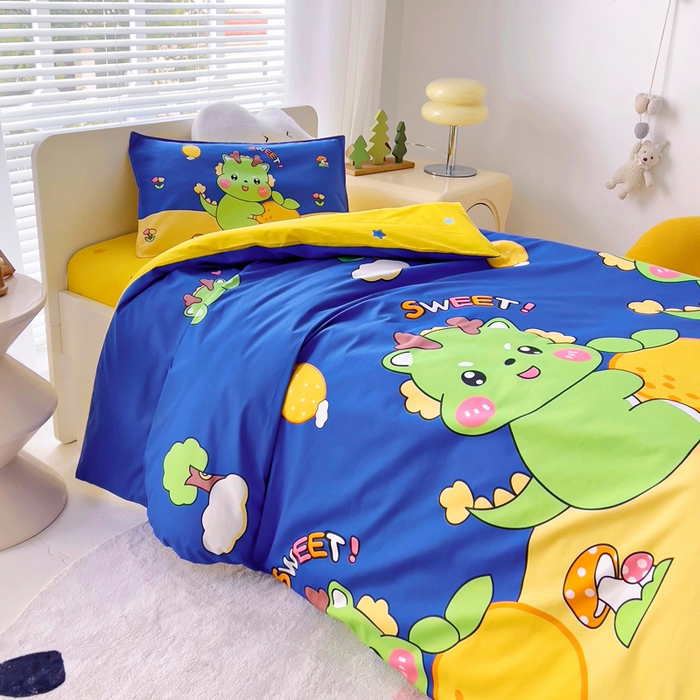 91家纺网 家纺一手货源 找家纺 2025年新款幼儿园全棉被子三件套宝宝入园纯棉六件套被褥午睡被套可爱恐龙