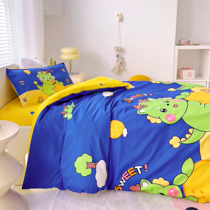 91家纺网 家纺一手货源 找家纺 2025年新款幼儿园全棉被子三件套宝宝入园纯棉六件套被褥午睡被套可爱恐龙