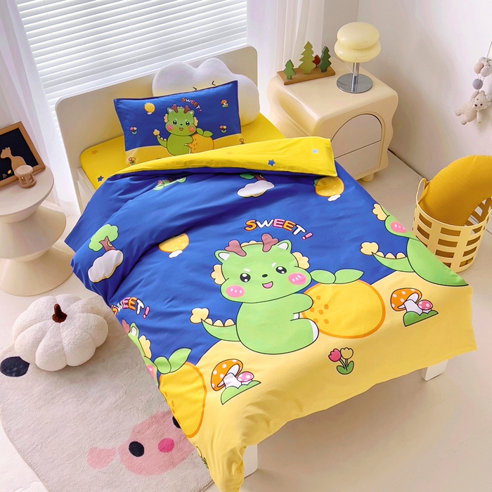 91家纺网 家纺一手货源 找家纺 2025年新款幼儿园全棉被子三件套宝宝入园纯棉六件套被褥午睡被套可爱恐龙