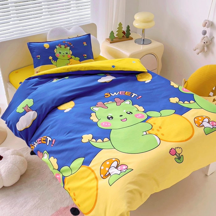 91家纺网 家纺一手货源 找家纺 2025年新款幼儿园全棉被子三件套宝宝入园纯棉六件套被褥午睡被套可爱恐龙