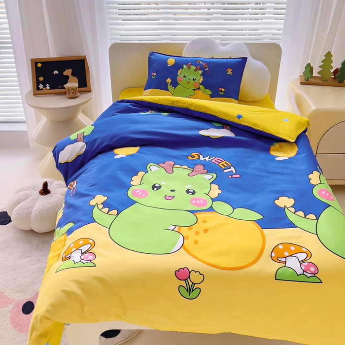 91家纺网 家纺一手货源 找家纺 2025年新款幼儿园全棉被子三件套宝宝入园纯棉六件套被褥午睡被套可爱恐龙