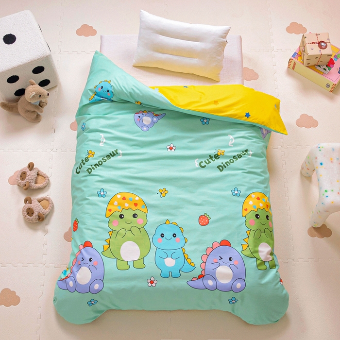 91家纺网 家纺一手货源 找家纺 2025年新款幼儿园全棉被子三件套宝宝入园纯棉六件套被褥午睡被套恐龙宝贝