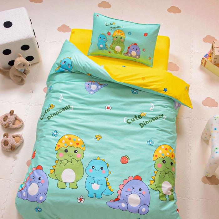 91家纺网 家纺一手货源 找家纺 2025年新款幼儿园全棉被子三件套宝宝入园纯棉六件套被褥午睡被套恐龙宝贝