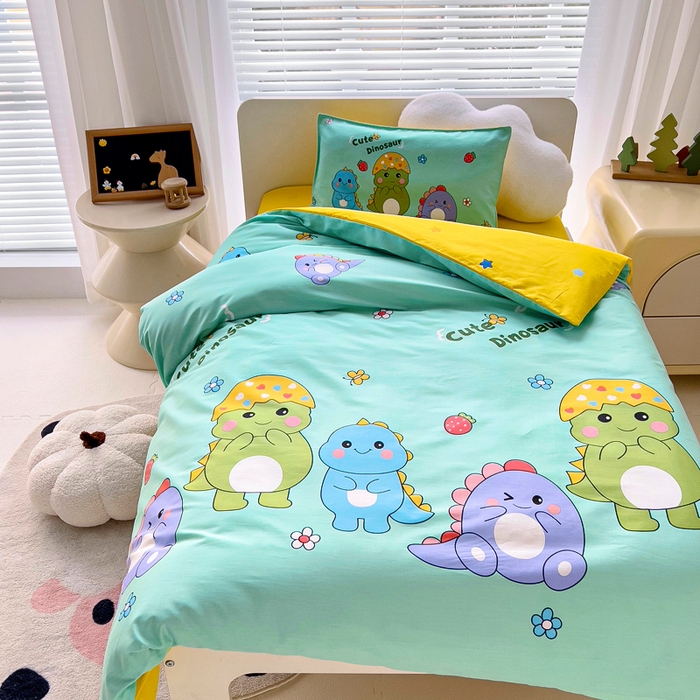 91家纺网 家纺一手货源 找家纺 2025年新款幼儿园全棉被子三件套宝宝入园纯棉六件套被褥午睡被套恐龙宝贝