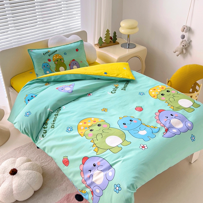 91家纺网 家纺一手货源 找家纺 2025年新款幼儿园全棉被子三件套宝宝入园纯棉六件套被褥午睡被套恐龙宝贝