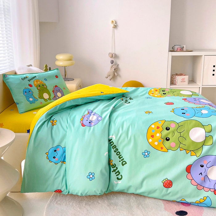 91家纺网 家纺一手货源 找家纺 2025年新款幼儿园全棉被子三件套宝宝入园纯棉六件套被褥午睡被套恐龙宝贝