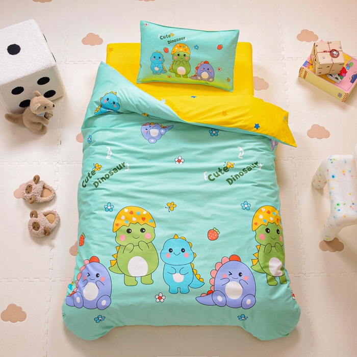 91家纺网 家纺一手货源 找家纺 2025年新款幼儿园全棉被子三件套宝宝入园纯棉六件套被褥午睡被套恐龙宝贝