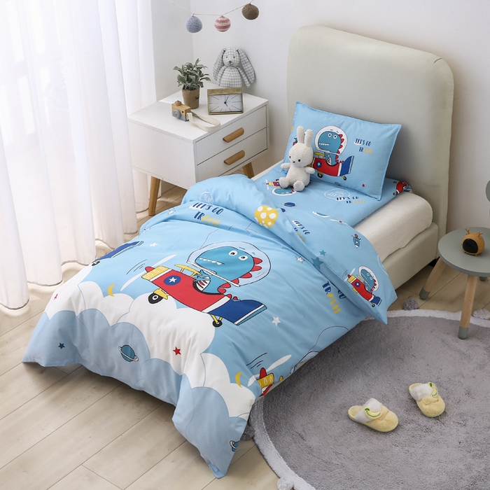 91家纺网 家纺一手货源 找家纺 2025年新款幼儿园全棉被子三件套宝宝入园纯棉六件套被褥午睡被套恐龙飞船