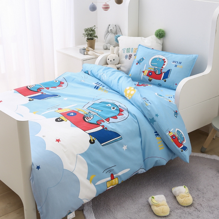 91家纺网 家纺一手货源 找家纺 2025年新款幼儿园全棉被子三件套宝宝入园纯棉六件套被褥午睡被套恐龙飞船