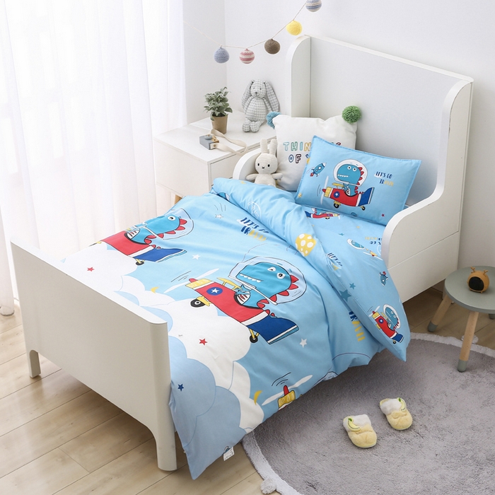 91家纺网 家纺一手货源 找家纺 2025年新款幼儿园全棉被子三件套宝宝入园纯棉六件套被褥午睡被套恐龙飞船