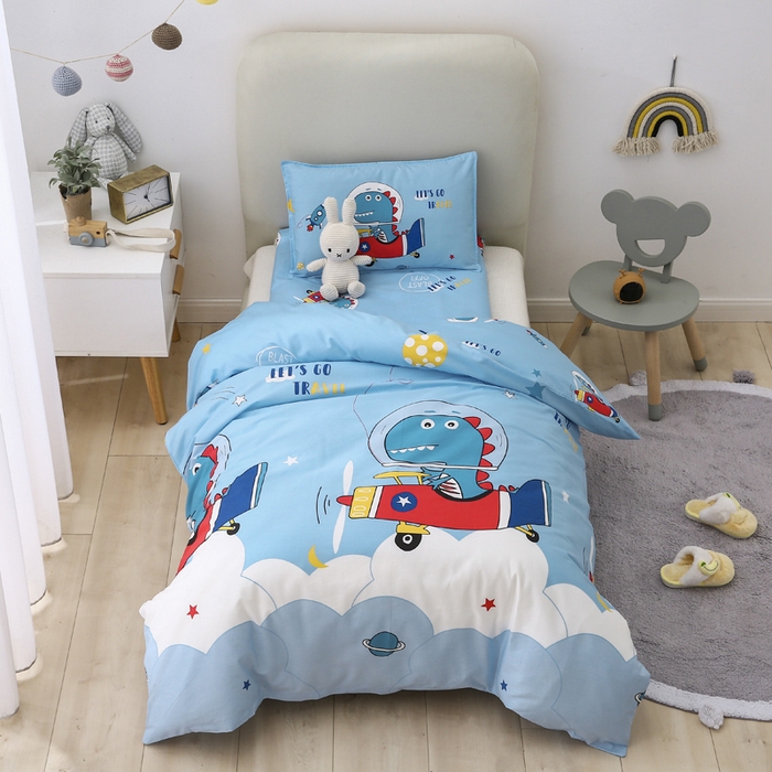 91家纺网 家纺一手货源 找家纺 2025年新款幼儿园全棉被子三件套宝宝入园纯棉六件套被褥午睡被套恐龙飞船