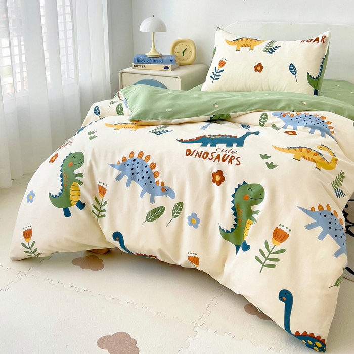 91家纺网 家纺一手货源 找家纺 2025年新款幼儿园全棉被子三件套宝宝入园纯棉六件套被褥午睡被套恐龙家族