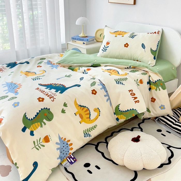 91家纺网 家纺一手货源 找家纺 2025年新款幼儿园全棉被子三件套宝宝入园纯棉六件套被褥午睡被套恐龙家族