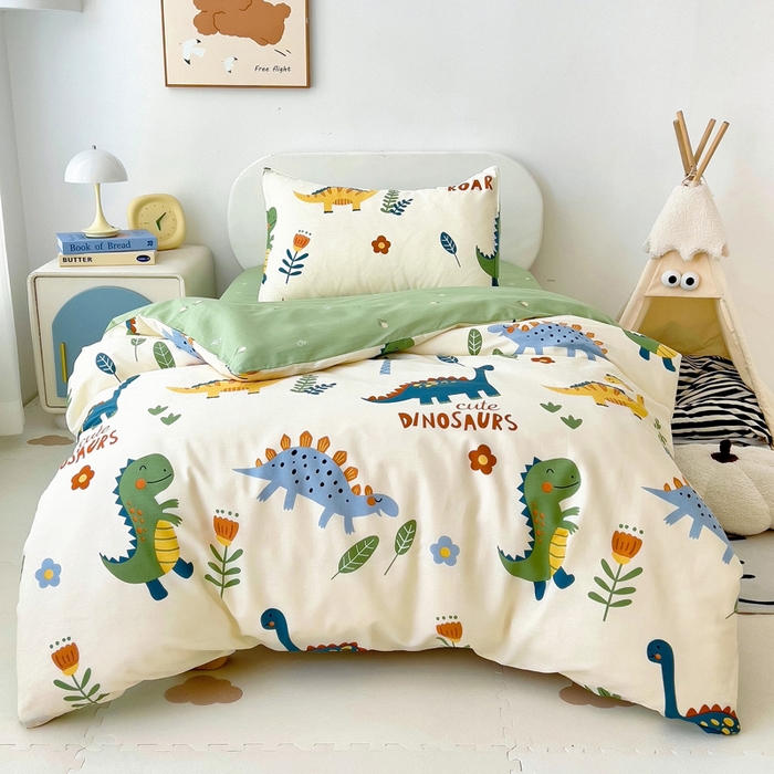 91家纺网 家纺一手货源 找家纺 2025年新款幼儿园全棉被子三件套宝宝入园纯棉六件套被褥午睡被套恐龙家族