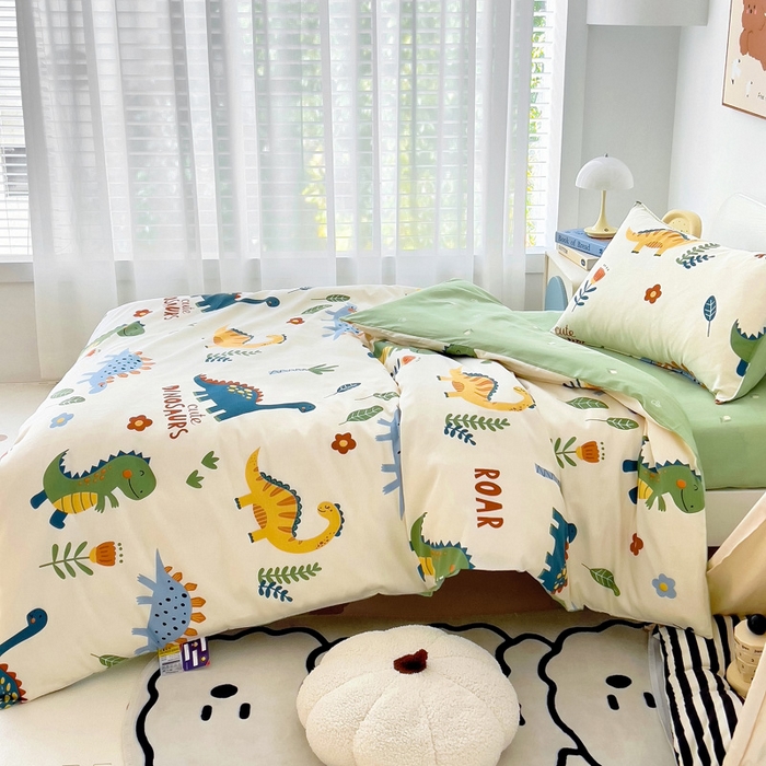 91家纺网 家纺一手货源 找家纺 2025年新款幼儿园全棉被子三件套宝宝入园纯棉六件套被褥午睡被套恐龙家族
