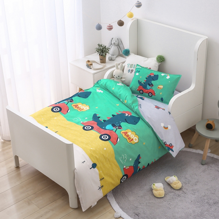 91家纺网 家纺一手货源 找家纺 2025年新款幼儿园全棉被子三件套宝宝入园纯棉六件套被褥午睡被套恐龙开车