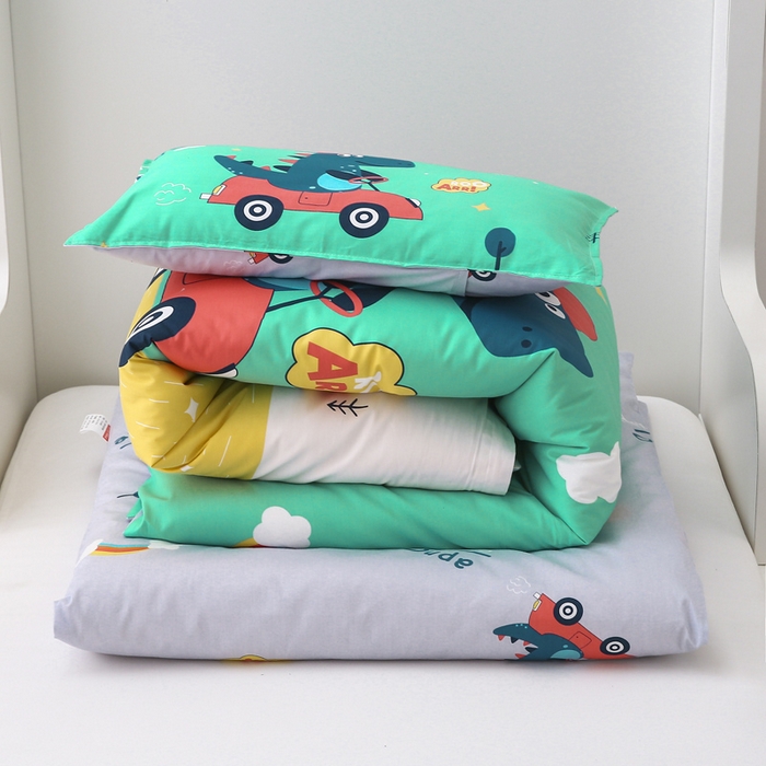 91家纺网 家纺一手货源 找家纺 2025年新款幼儿园全棉被子三件套宝宝入园纯棉六件套被褥午睡被套恐龙开车