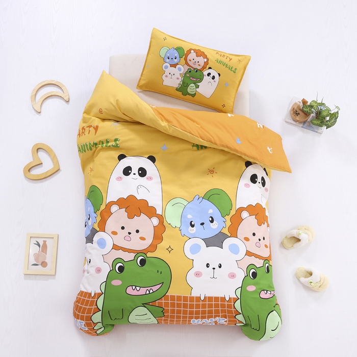 91家纺网 家纺一手货源 找家纺 2025年新款幼儿园全棉被子三件套宝宝入园纯棉六件套被褥午睡被套恐龙派对-黄