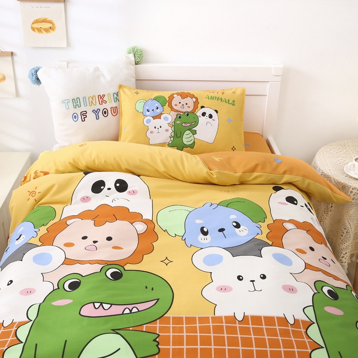 91家纺网 家纺一手货源 找家纺 2025年新款幼儿园全棉被子三件套宝宝入园纯棉六件套被褥午睡被套恐龙派对-黄