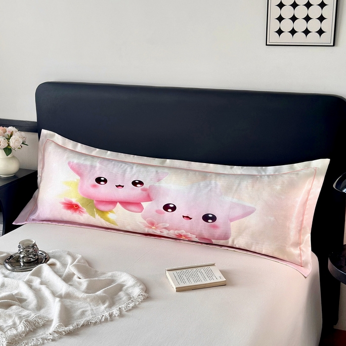 云玲时尚 2025新款凉感高密冰丝印花枕套单品枕套枕套单件双人枕+内芯 海宝宝