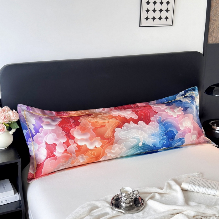 91家纺网 家纺一手货源 找家纺 云玲时尚 2025新款凉感高密冰丝印花枕套单品枕套枕套单件双人枕+内芯 幻彩