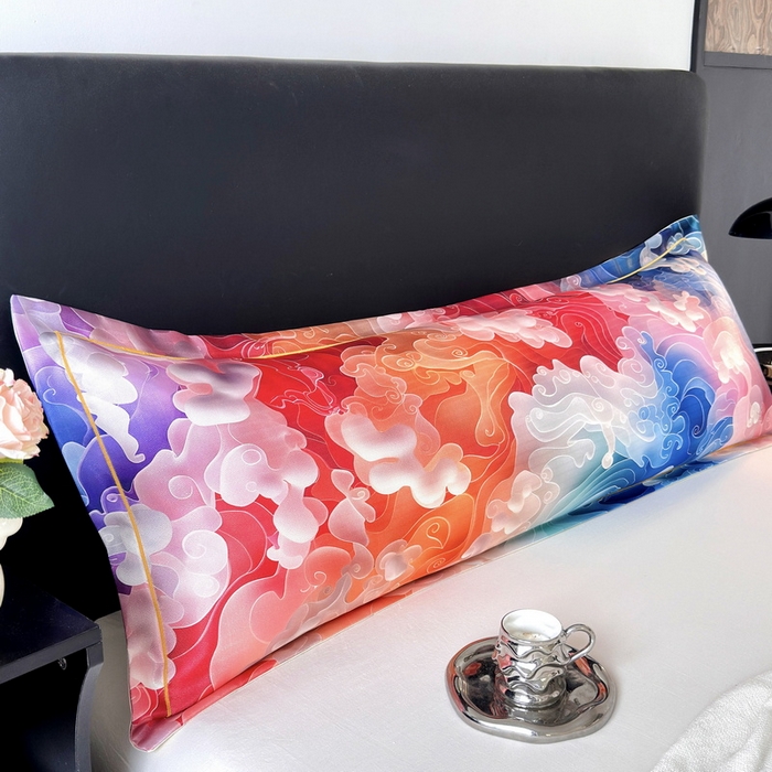 91家纺网 家纺一手货源 找家纺 云玲时尚 2025新款凉感高密冰丝印花枕套单品枕套枕套单件双人枕+内芯 幻彩