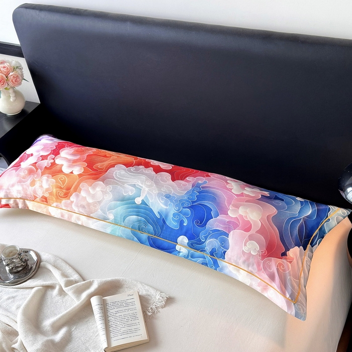 91家纺网 家纺一手货源 找家纺 云玲时尚 2025新款凉感高密冰丝印花枕套单品枕套枕套单件双人枕+内芯 幻彩