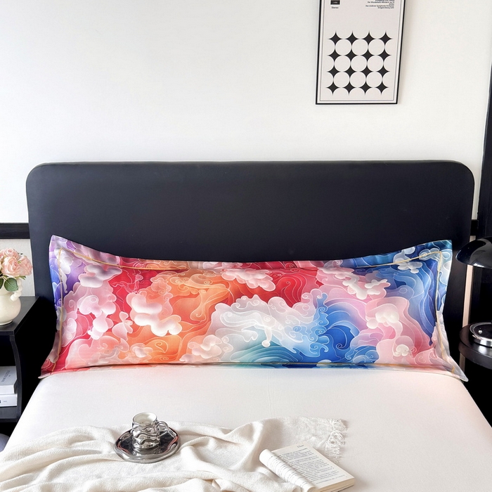 91家纺网 家纺一手货源 找家纺 云玲时尚 2025新款凉感高密冰丝印花枕套单品枕套枕套单件双人枕+内芯 幻彩