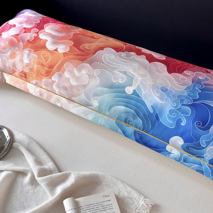 91家纺网 家纺一手货源 找家纺 云玲时尚 2025新款凉感高密冰丝印花枕套单品枕套枕套单件双人枕+内芯 幻彩