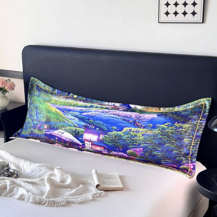 云玲时尚 2025新款凉感高密冰丝印花枕套单品枕套枕套单件双人枕+内芯 梦幻小吾