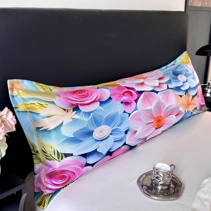 91家纺网 家纺一手货源 找家纺 云玲时尚 2025新款凉感高密冰丝印花枕套单品枕套枕套单件双人枕+内芯 茗畔