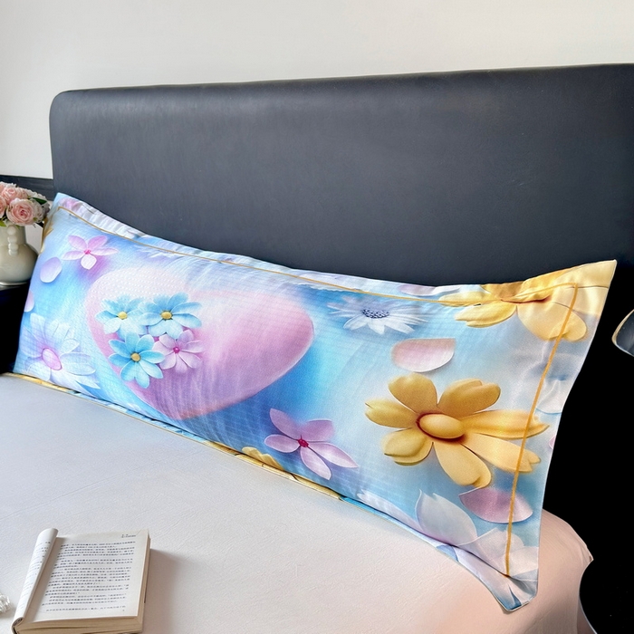 91家纺网 家纺一手货源 找家纺 云玲时尚 2025新款凉感高密冰丝印花枕套单品枕套枕套单件双人枕+内芯 倾心