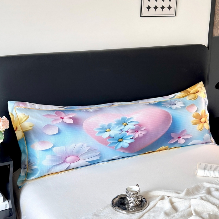 91家纺网 家纺一手货源 找家纺 云玲时尚 2025新款凉感高密冰丝印花枕套单品枕套枕套单件双人枕+内芯 倾心