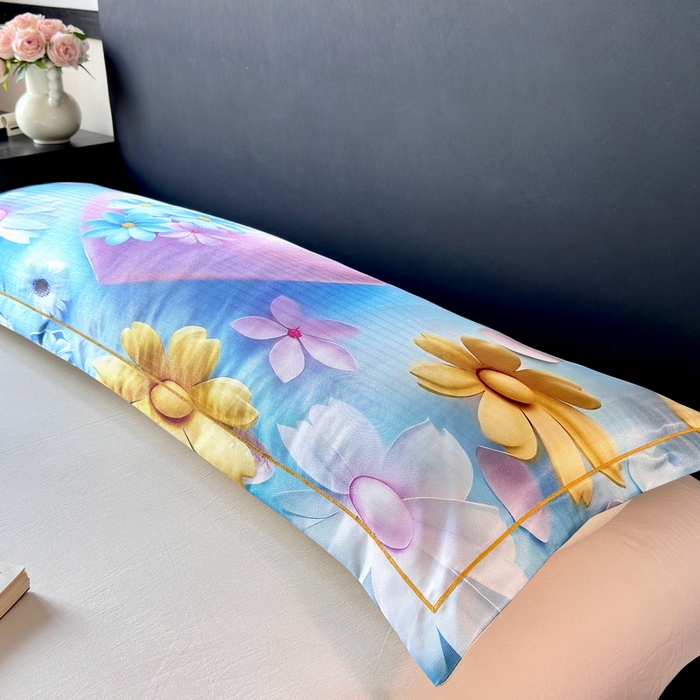 91家纺网 家纺一手货源 找家纺 云玲时尚 2025新款凉感高密冰丝印花枕套单品枕套枕套单件双人枕+内芯 倾心