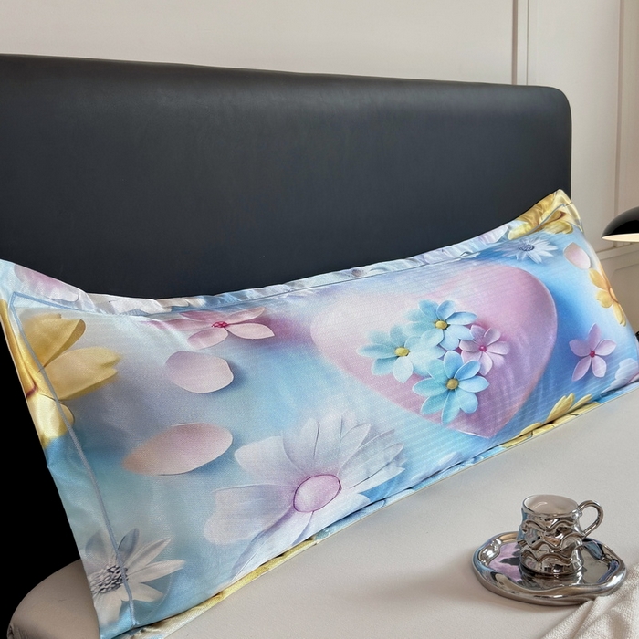 91家纺网 家纺一手货源 找家纺 云玲时尚 2025新款凉感高密冰丝印花枕套单品枕套枕套单件双人枕+内芯 倾心