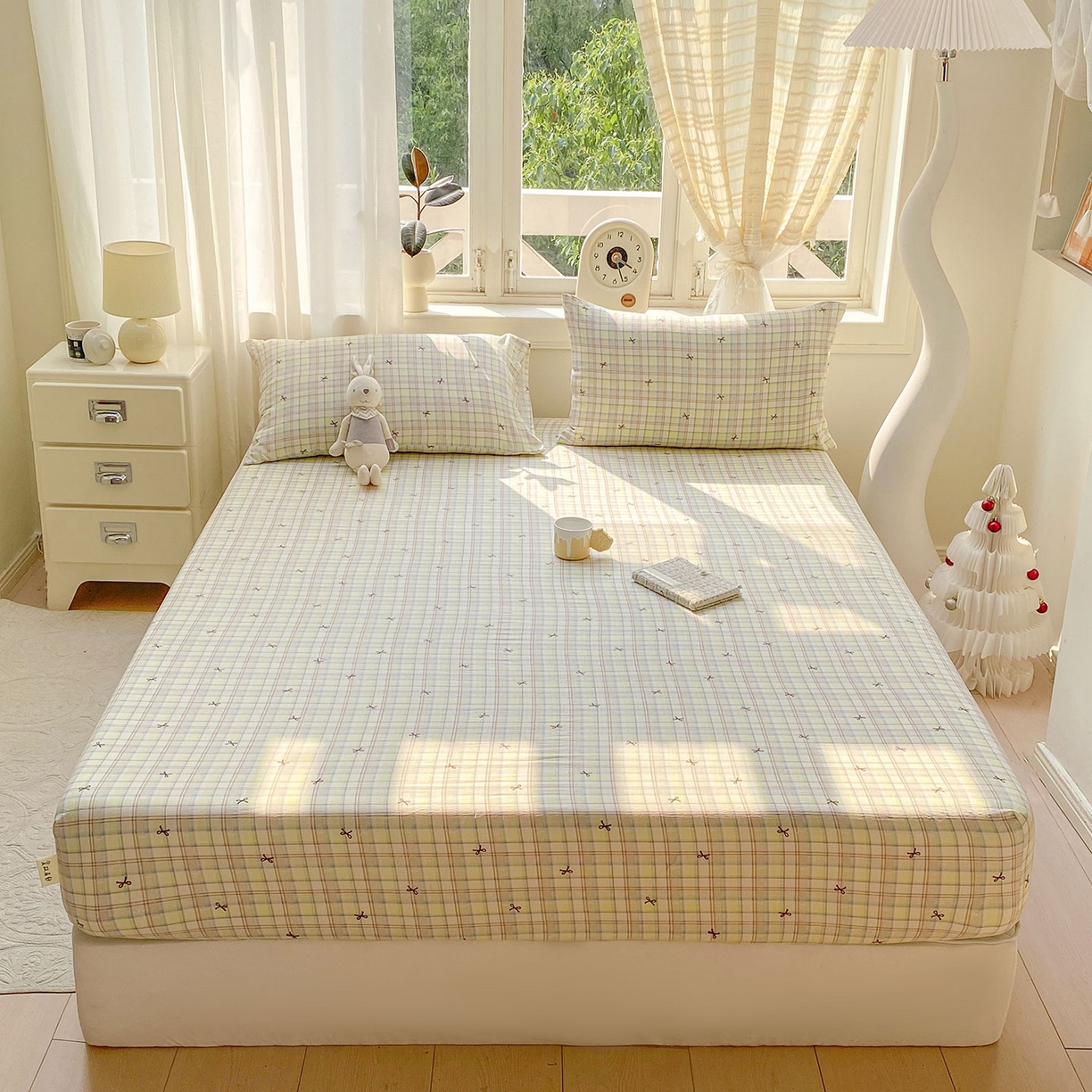 91家纺网 家纺一手货源 找家纺 眠势力 2025新款云感双层纱四件套床单款床笠款ins奶油风云感超柔 格调蝴蝶结