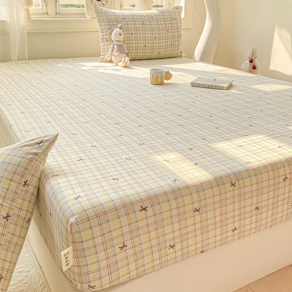 91家纺网 家纺一手货源 找家纺 眠势力 2025新款云感双层纱四件套床单款床笠款ins奶油风云感超柔 格调蝴蝶结