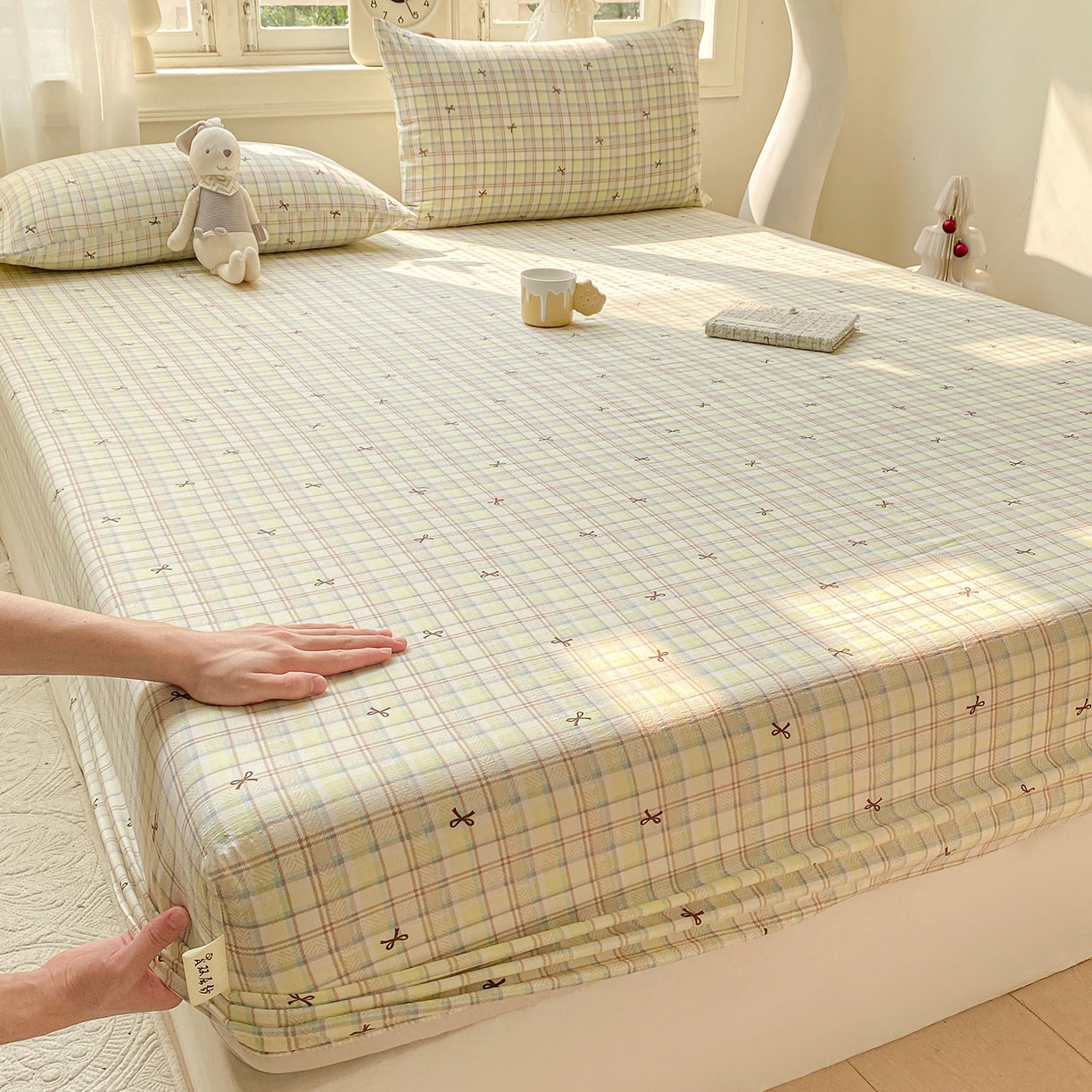 91家纺网 家纺一手货源 找家纺 眠势力 2025新款云感双层纱四件套床单款床笠款ins奶油风云感超柔 格调蝴蝶结