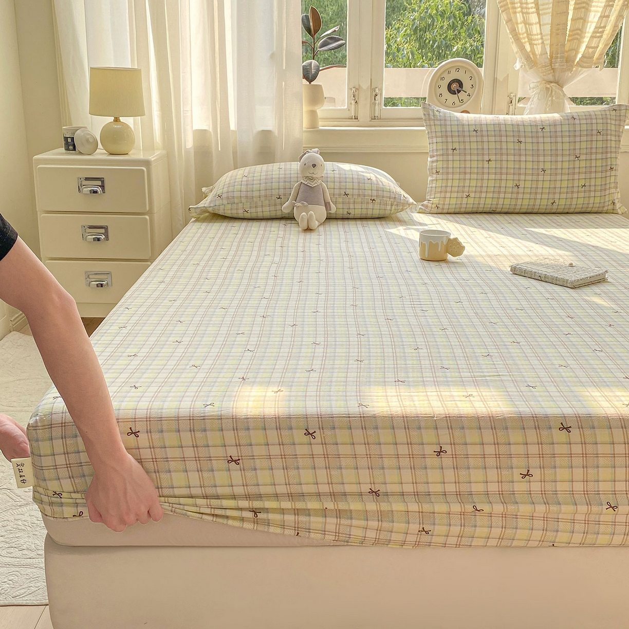 91家纺网 家纺一手货源 找家纺 眠势力 2025新款云感双层纱四件套床单款床笠款ins奶油风云感超柔 格调蝴蝶结