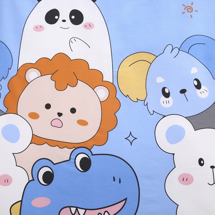 91家纺网 家纺一手货源 找家纺 2025年新款幼儿园全棉被子三件套宝宝入园纯棉六件套被褥午睡被套恐龙派对-蓝