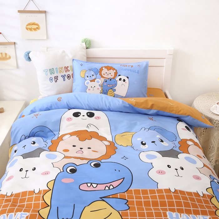 91家纺网 家纺一手货源 找家纺 2025年新款幼儿园全棉被子三件套宝宝入园纯棉六件套被褥午睡被套恐龙派对-蓝