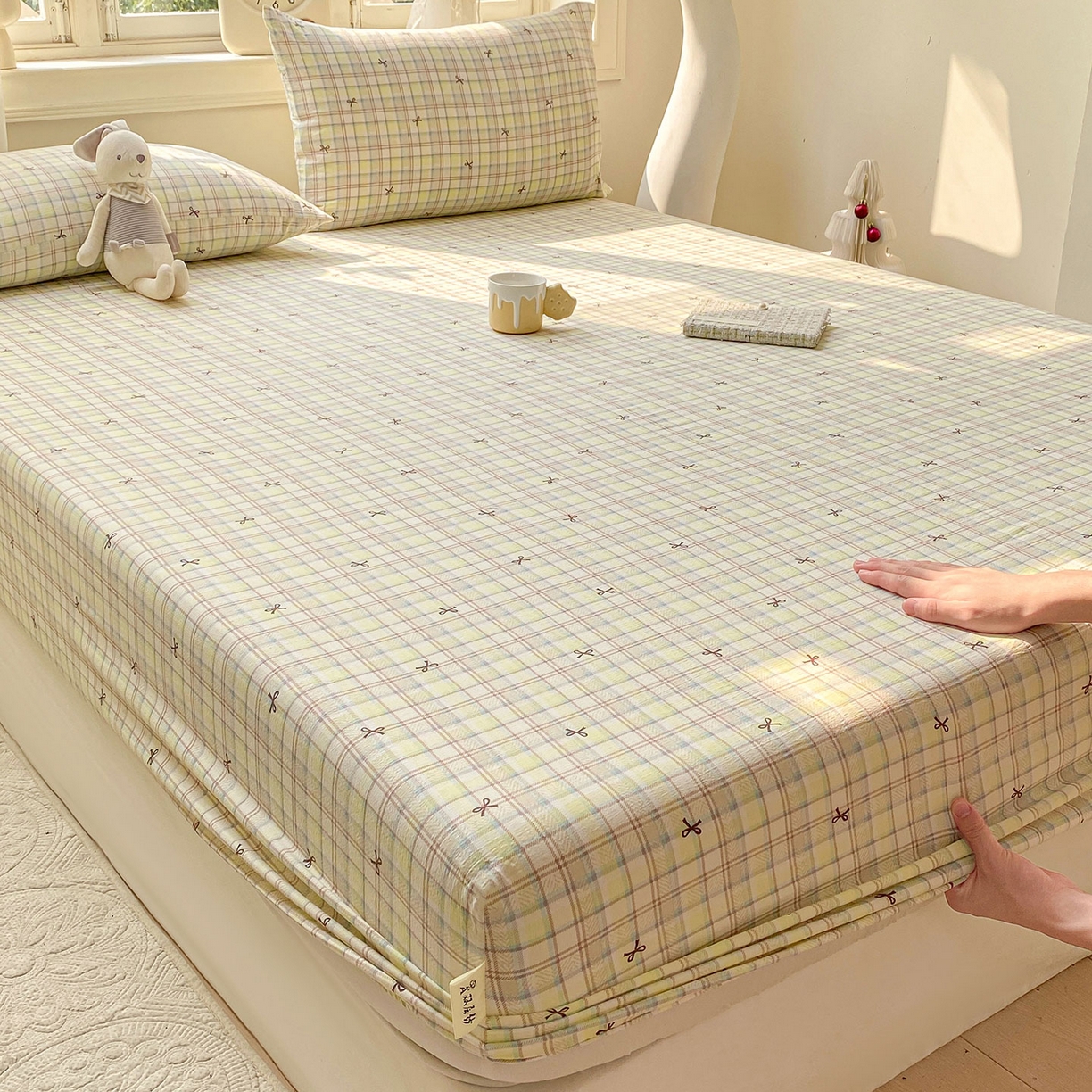 91家纺网 家纺一手货源 找家纺 眠势力 2025新款云感双层纱四件套床单款床笠款ins奶油风云感超柔 格调蝴蝶结