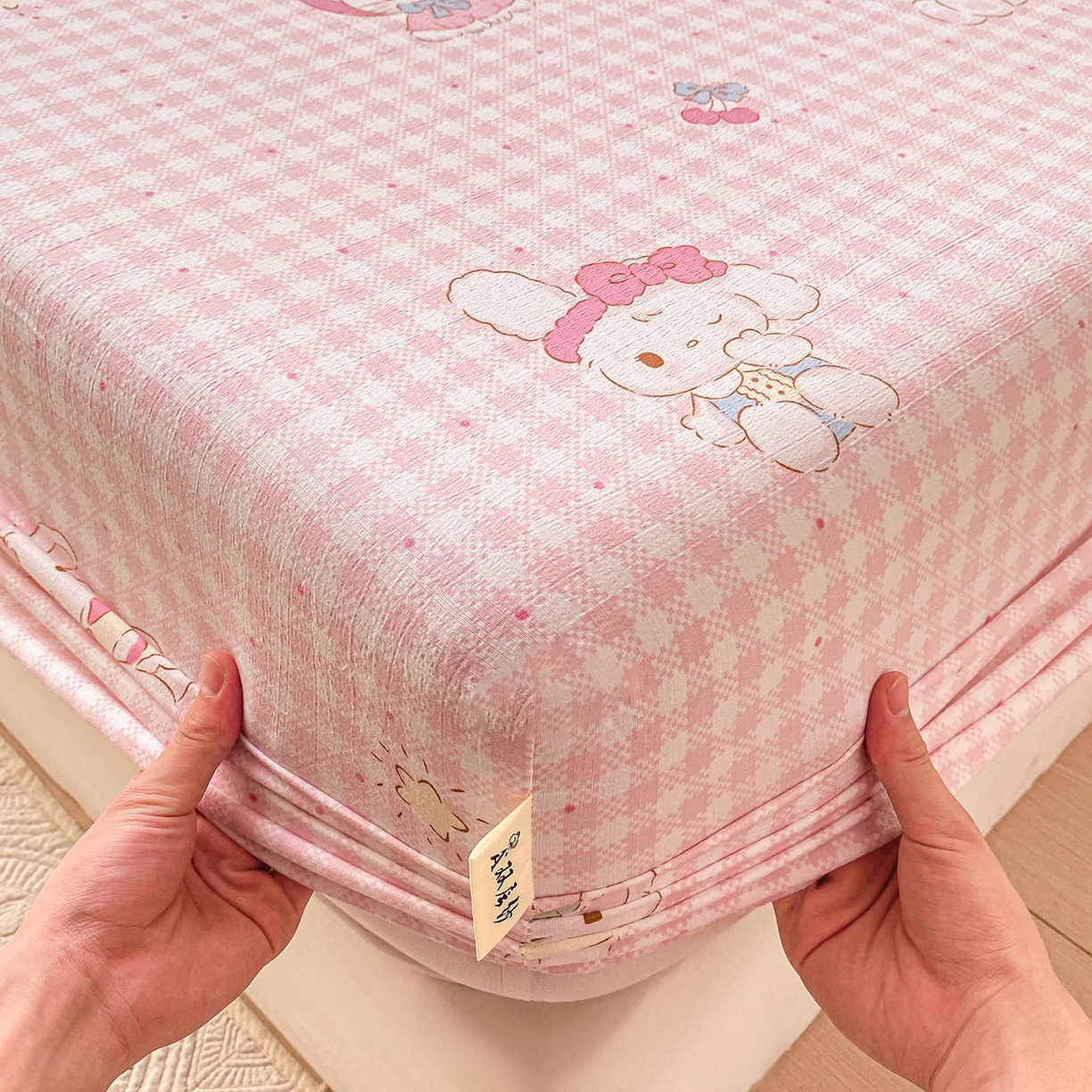 91家纺网 家纺一手货源 找家纺 眠势力 2025新款云感双层纱四件套床单款床笠款ins奶油风云感超柔 乖乖兔