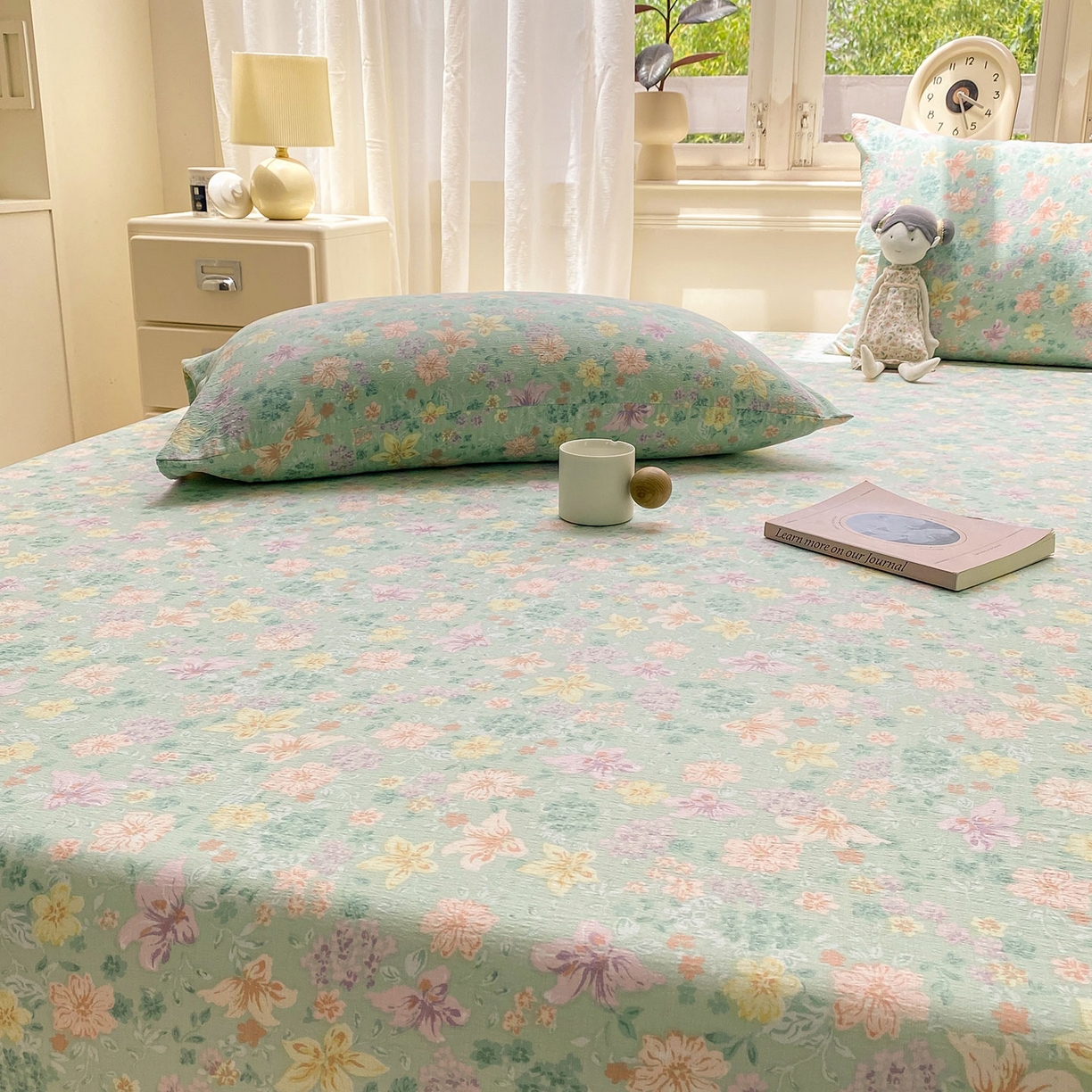 91家纺网 家纺一手货源 找家纺 眠势力 2025新款云感双层纱四件套床单款床笠款ins奶油风云感超柔 花开盛夏