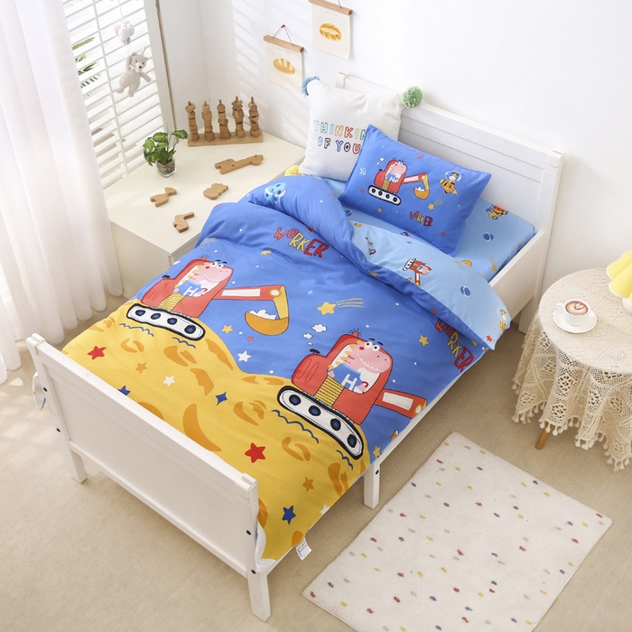 91家纺网 家纺一手货源 找家纺 2025年新款幼儿园全棉被子三件套宝宝入园纯棉六件套被褥午睡被套恐龙挖机