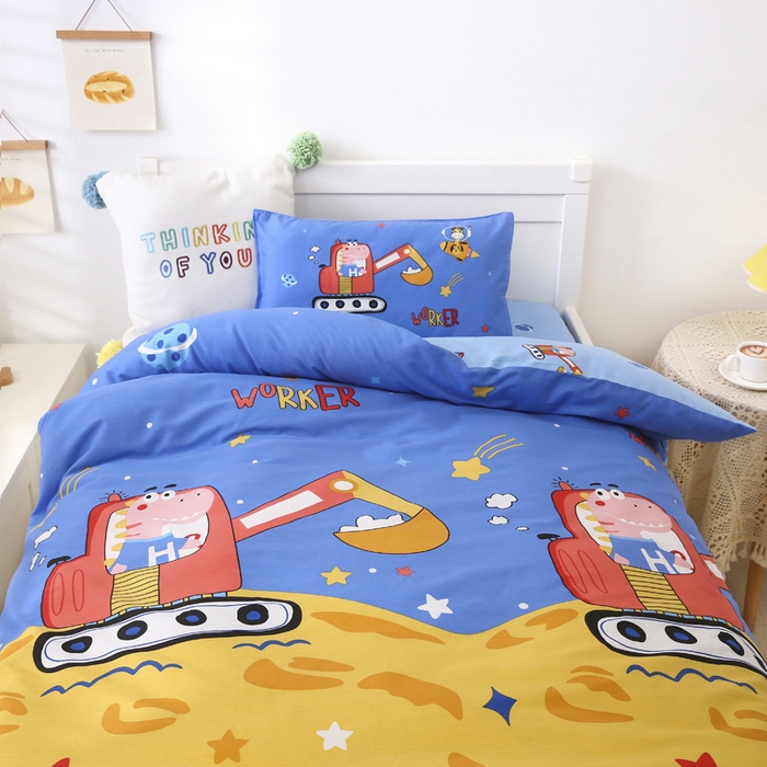 91家纺网 家纺一手货源 找家纺 2025年新款幼儿园全棉被子三件套宝宝入园纯棉六件套被褥午睡被套恐龙挖机