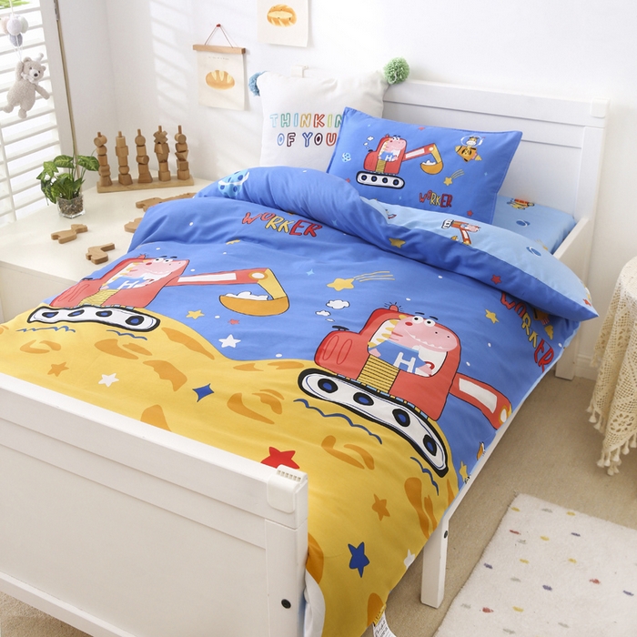 91家纺网 家纺一手货源 找家纺 2025年新款幼儿园全棉被子三件套宝宝入园纯棉六件套被褥午睡被套恐龙挖机