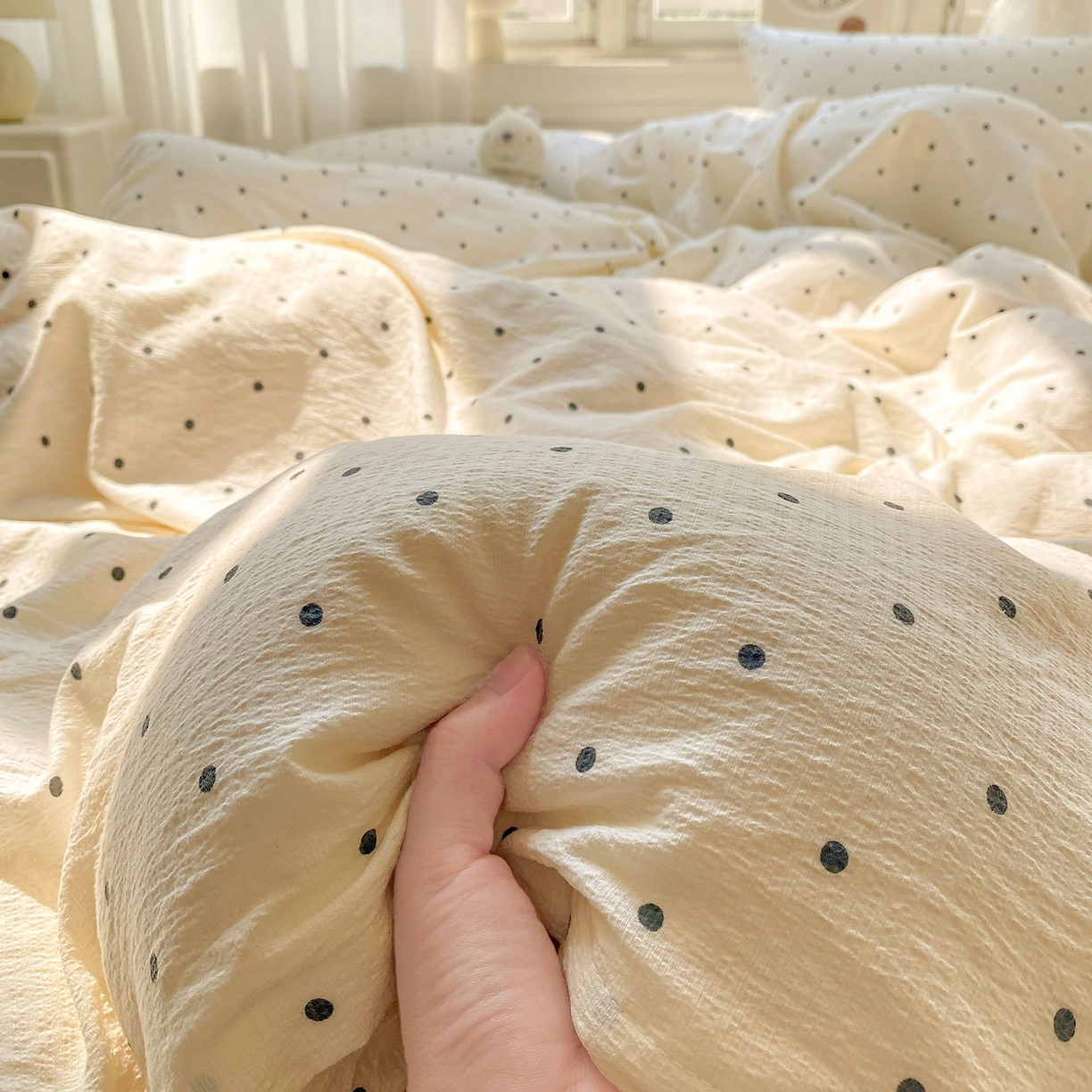 眠势力 2025新款云感双层纱四件套床单款床笠款ins奶油风云感超柔 极简波点