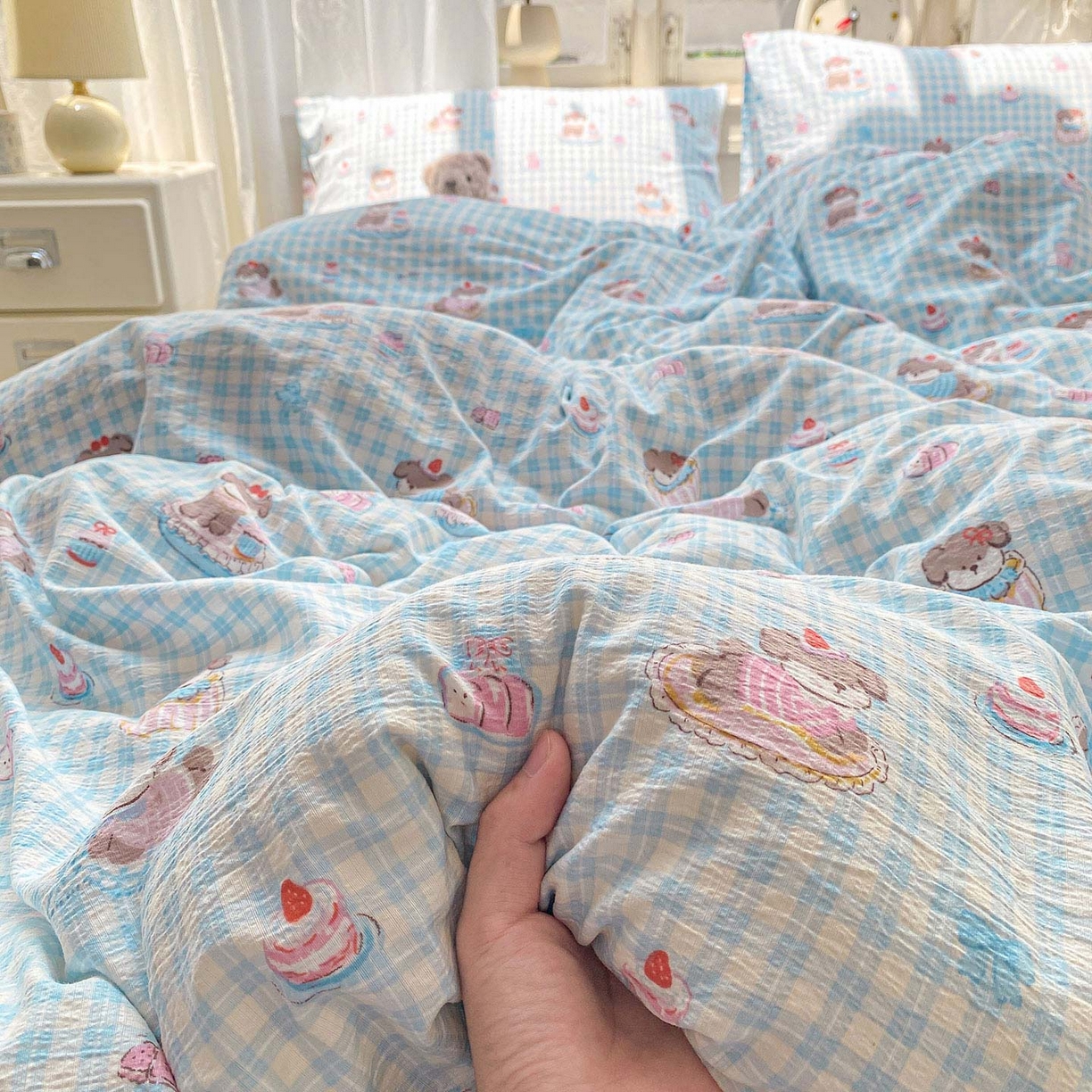 眠势力 2025新款云感双层纱四件套床单款床笠款ins奶油风云感超柔 淘气狗