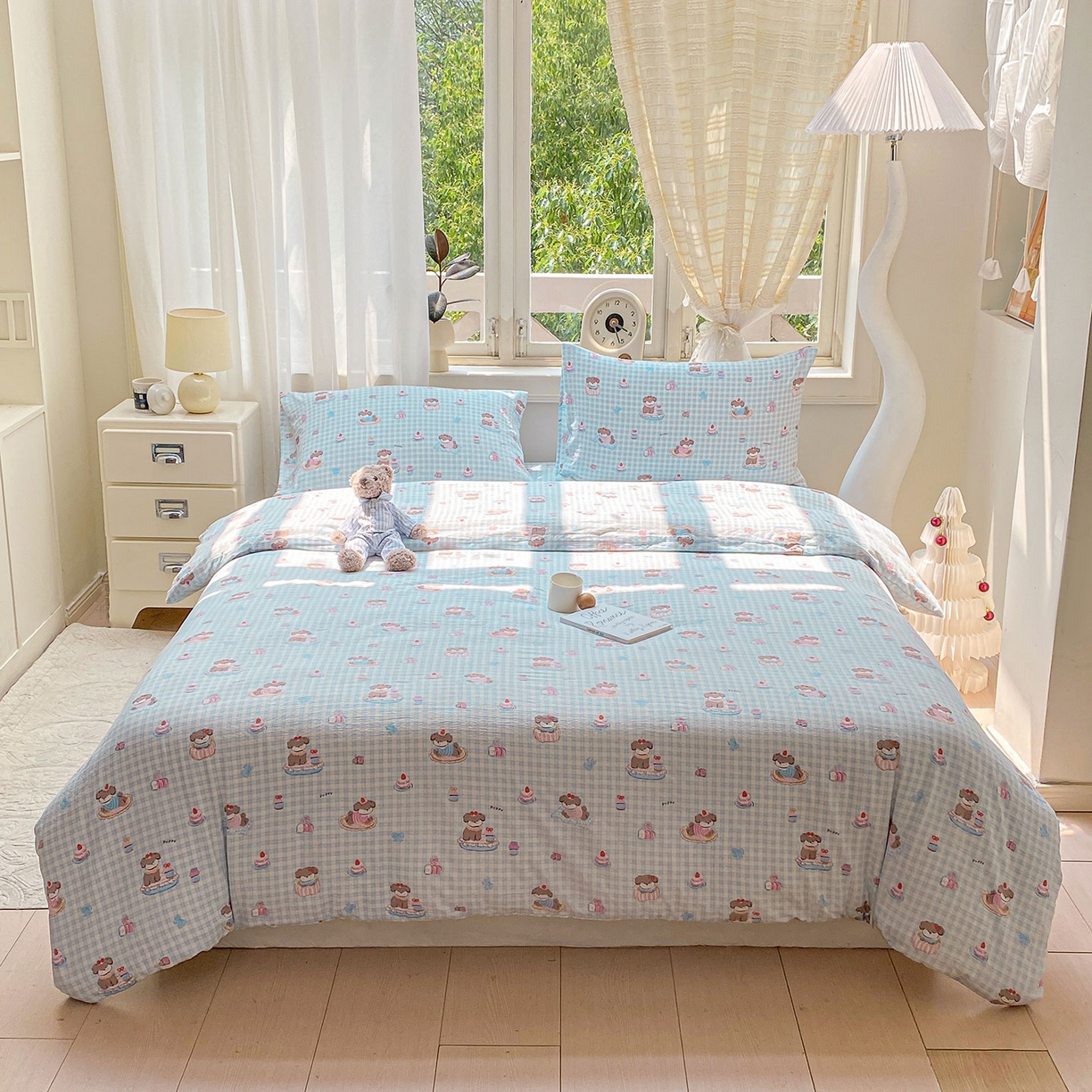 91家纺网 家纺一手货源 找家纺 眠势力 2025新款云感双层纱四件套床单款床笠款ins奶油风云感超柔 淘气狗